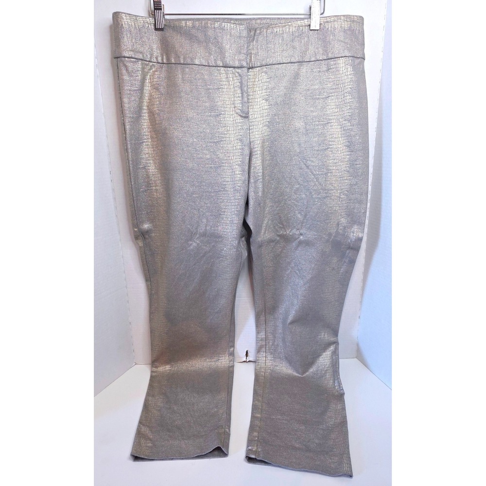 Alfani Silver/Blue Metallic Snakeskin/Reptile Textured Stretch Trousers SZ 14